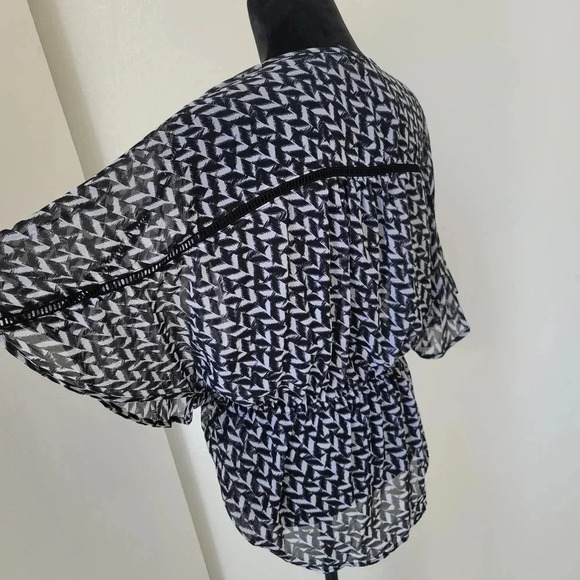 Womens A.N.A. White Black Boho Geometric Print Sheer Top Blouse Sz L - Picture 5 of 8